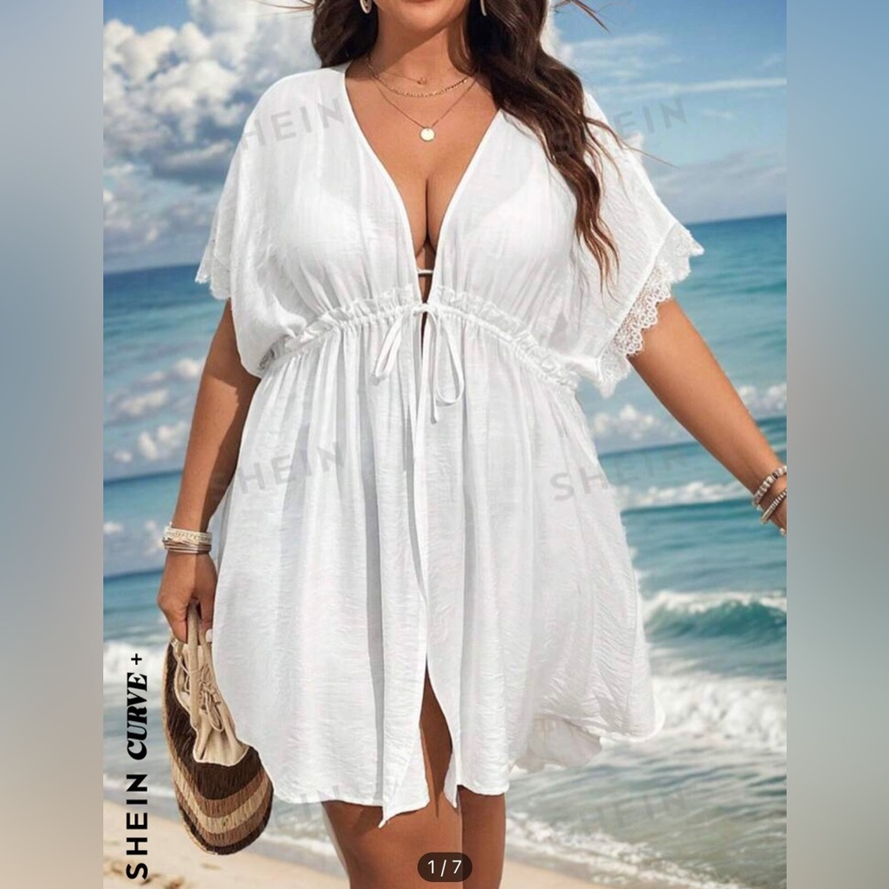 Shein Curve+ White Swimsuit Cover Up NWT